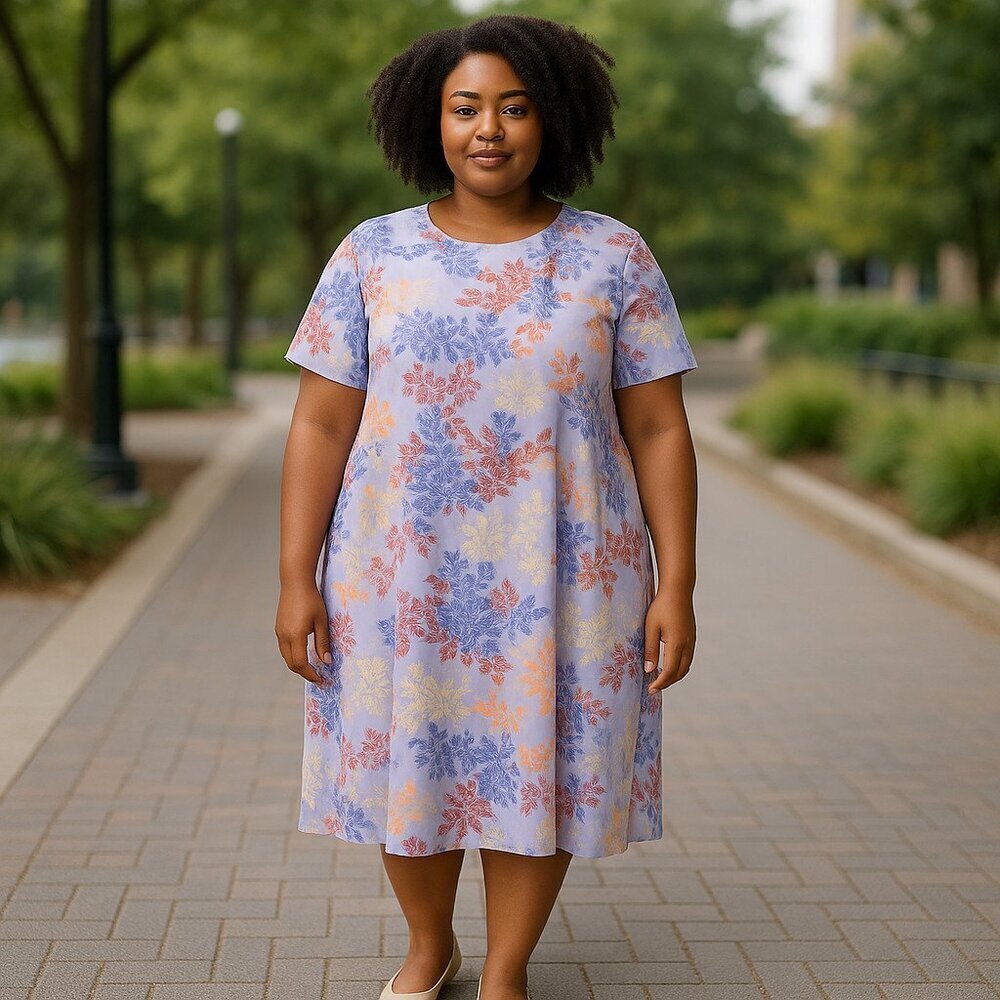 Lavender  Short Sleeved Abstract Floral Dress Ladies Plus Size 20W Bloomcore